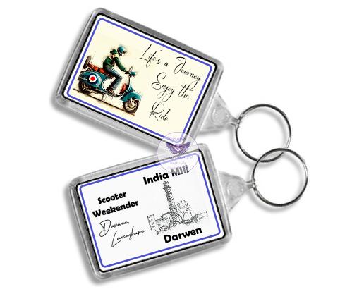 Scooter Weekender
Double Sided
Oblong Keyring
£1.50