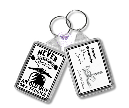 Scooter Weekender
Double Sided
Oblong Keyring
£1.50